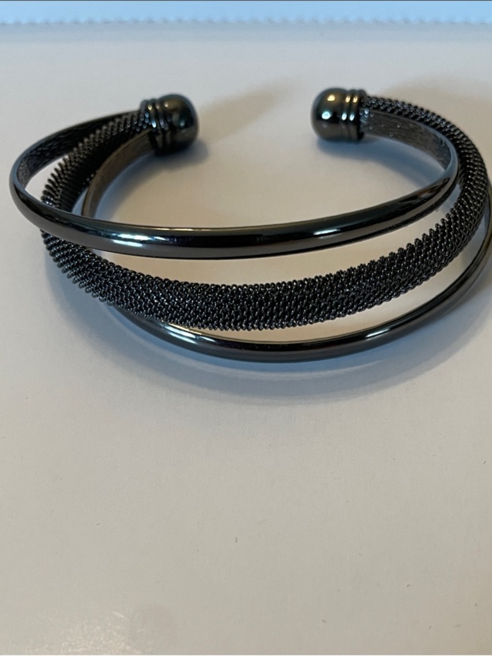Lia Sophia Black Open Cuff Bracelet with Mesh Accent